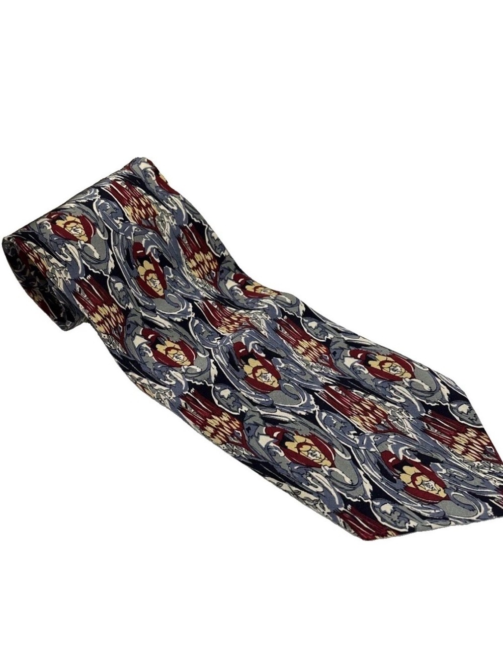 XMI Blue Grey White Maroon Unique Pattern Men's Neck Tie EUC